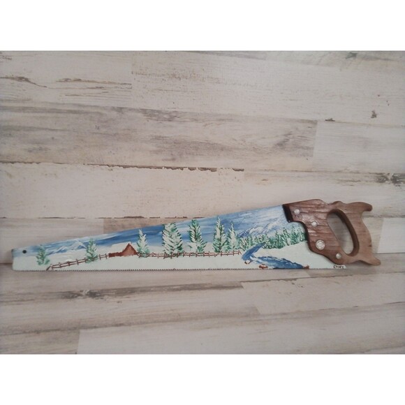Hand Painted Winter Wonderland By Casey Handsaw Real Blade - Picture 2 of 15